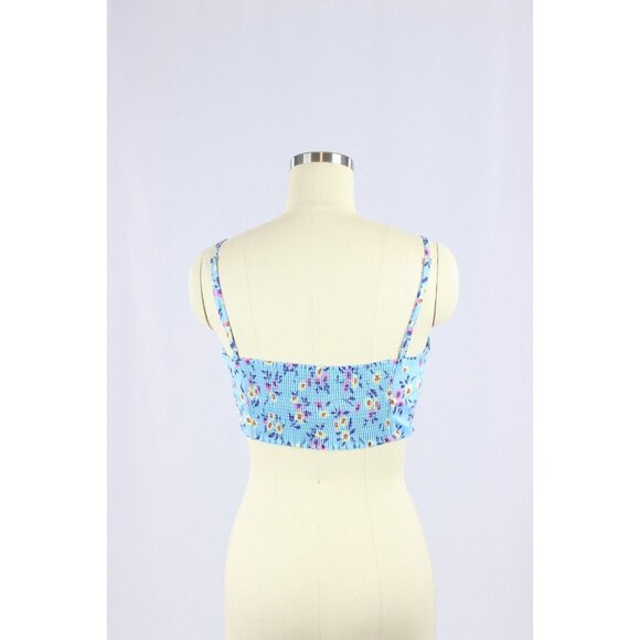 ZARA Blue Floral Cotton Sateen Tie Front Cropped Tank Top, Size S - Picture 9 of 13